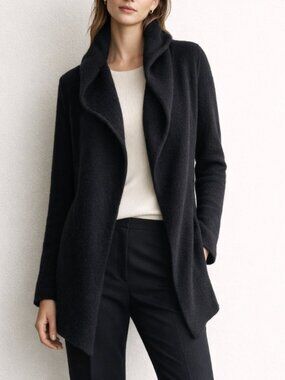 VINCE Black Hooded Cashmere Wool Alpaca Soft Open Relaxed Fit Cardigan Small